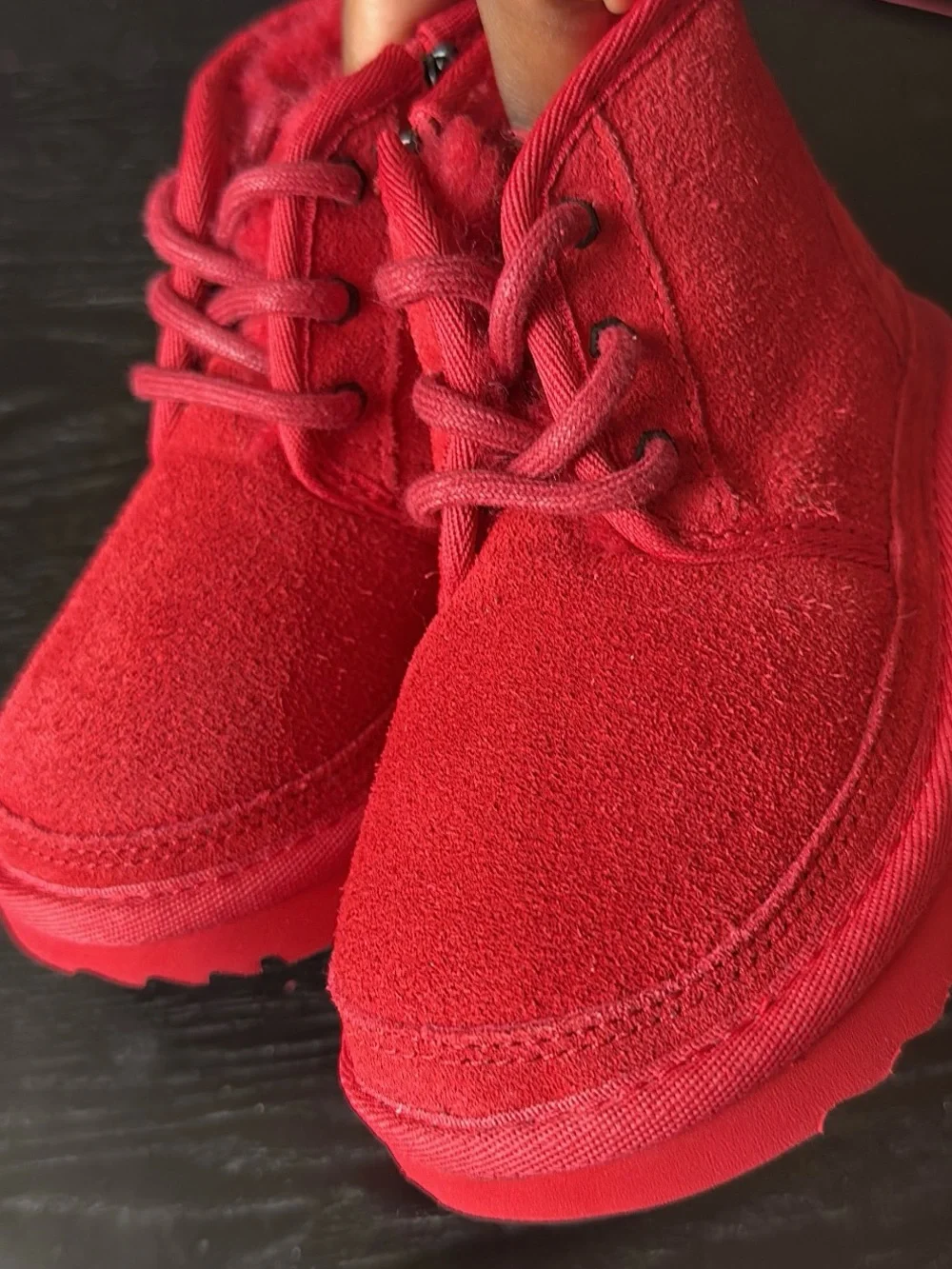 UGG Neumel Red Suede Toddler Lace-Up Boot.
